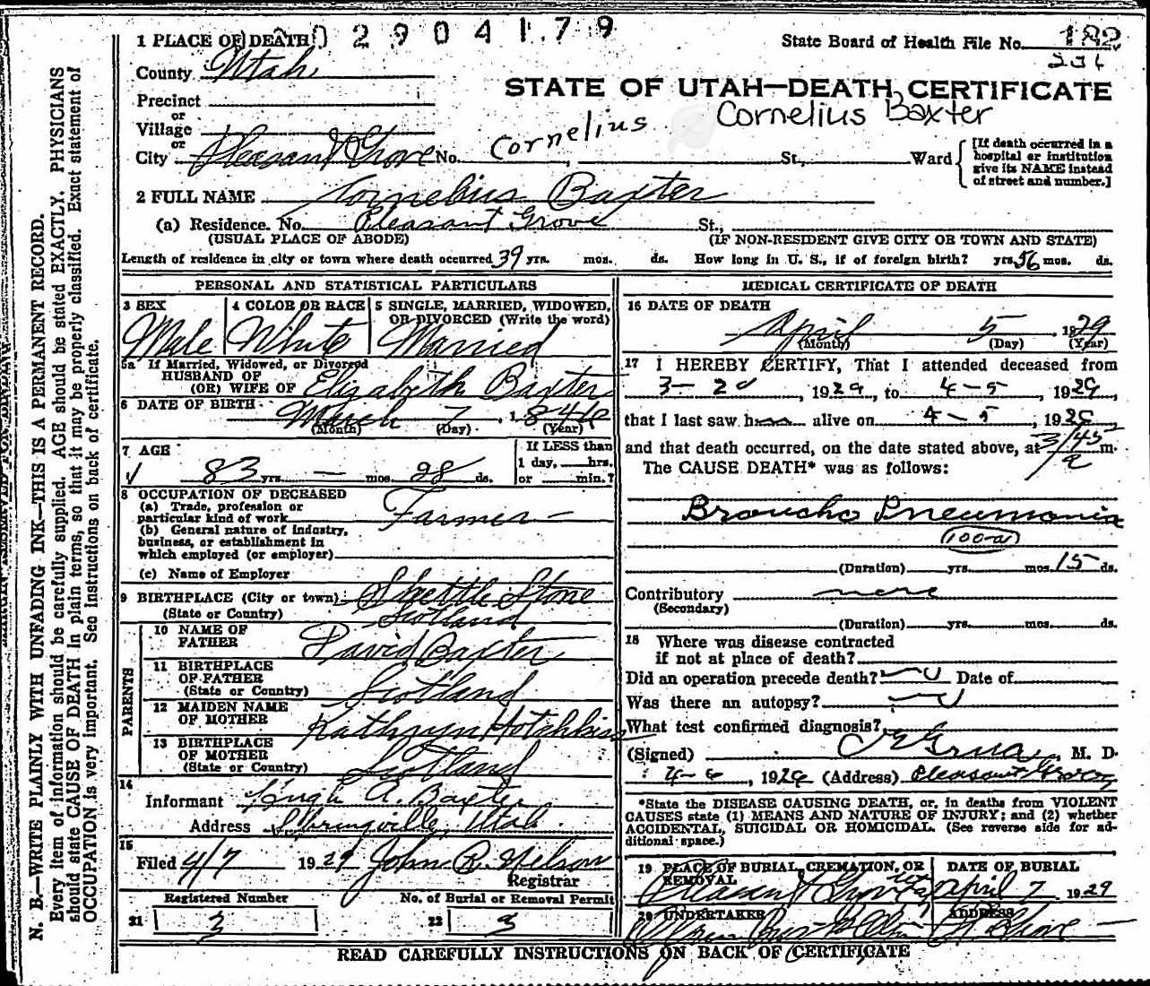 Utah, Death and Military Death Certificates, 1904-1961